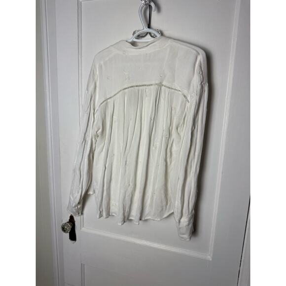 Free People Ivory Wishful Moments Tie Neck Balloon Sleeve Sleeve Romantic Top M - Picture 4 of 8